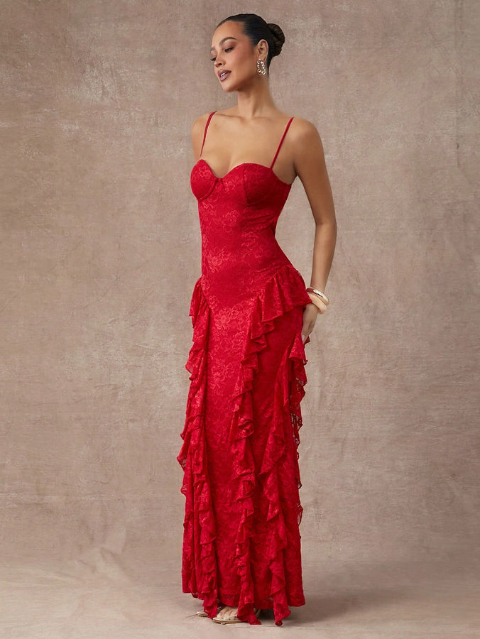 LLstyle V-Neck Sleeveless Ruffle Dress