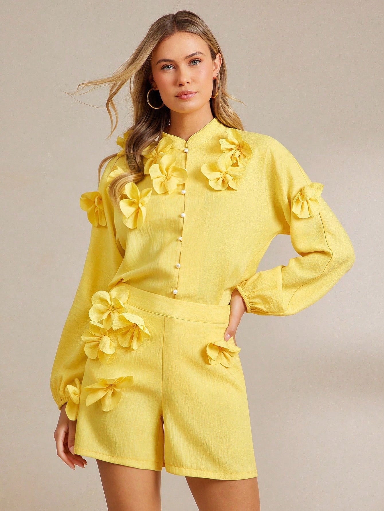LLstyle Women's Oversized Mustard Floral Yellow Romper