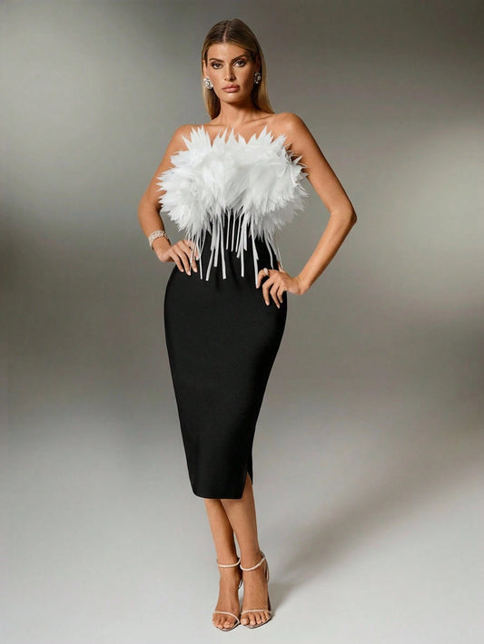 LLstyle Women's Bandage Solid Color Backless  Mid-Length