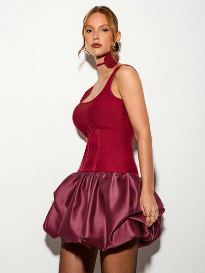 LLstyle Elegant Red Knit Bandage Dress with Flare Hem