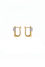 VALENTINA 14K solid gold rectangular hoop earrings with pave stone detail