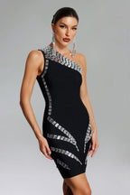 Indy  One Shoulder Pearl Embellished Mini Dress