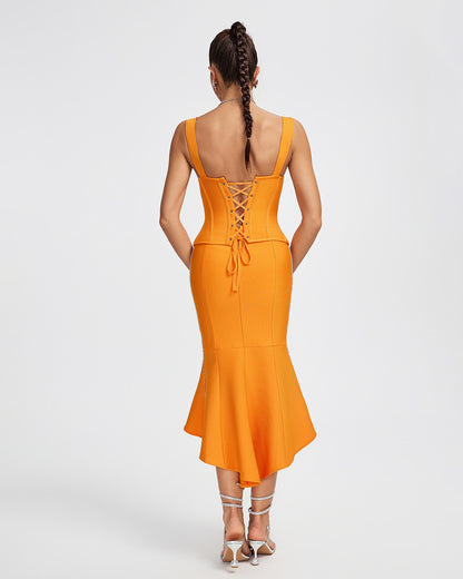 LLstyle Orange Corset Mermaid Dress