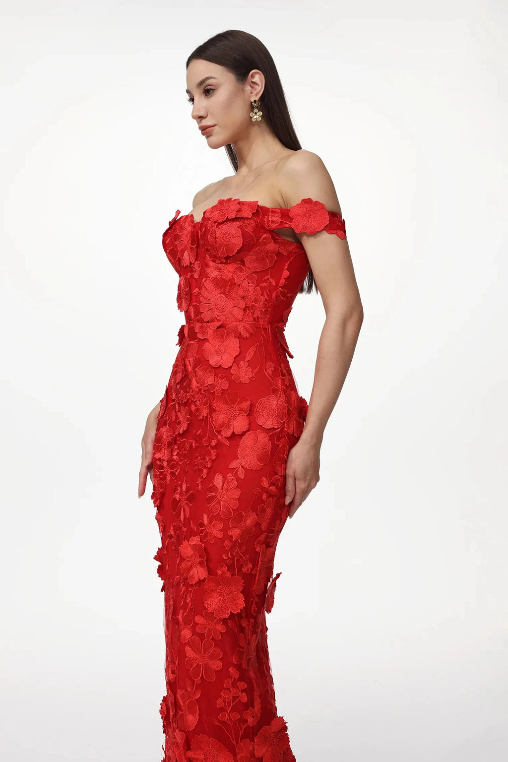 Llstyle Red Floral Off-Shoulder Maxi Dress