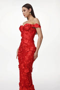 Llstyle Red Floral Off-Shoulder Maxi Dress