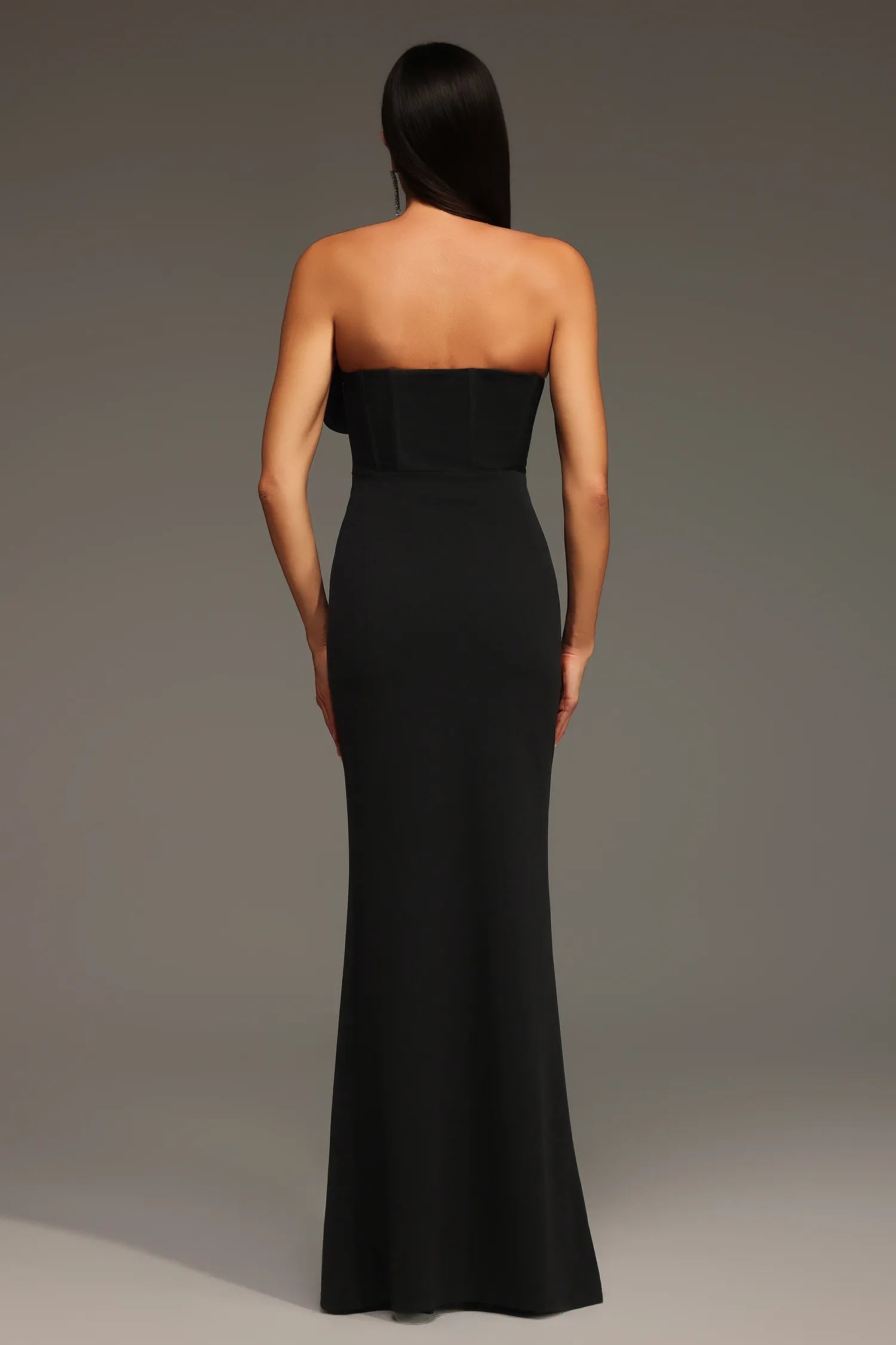 LLstyle Black Floral Appliqué Strapless Maxi Dress