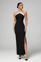 Ophelia Pearl Halter Contrast Maxi Dress