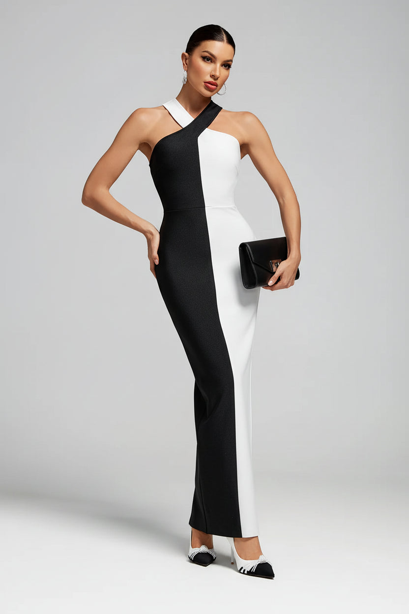 Carmenia Cross-Neck Contrast Dress