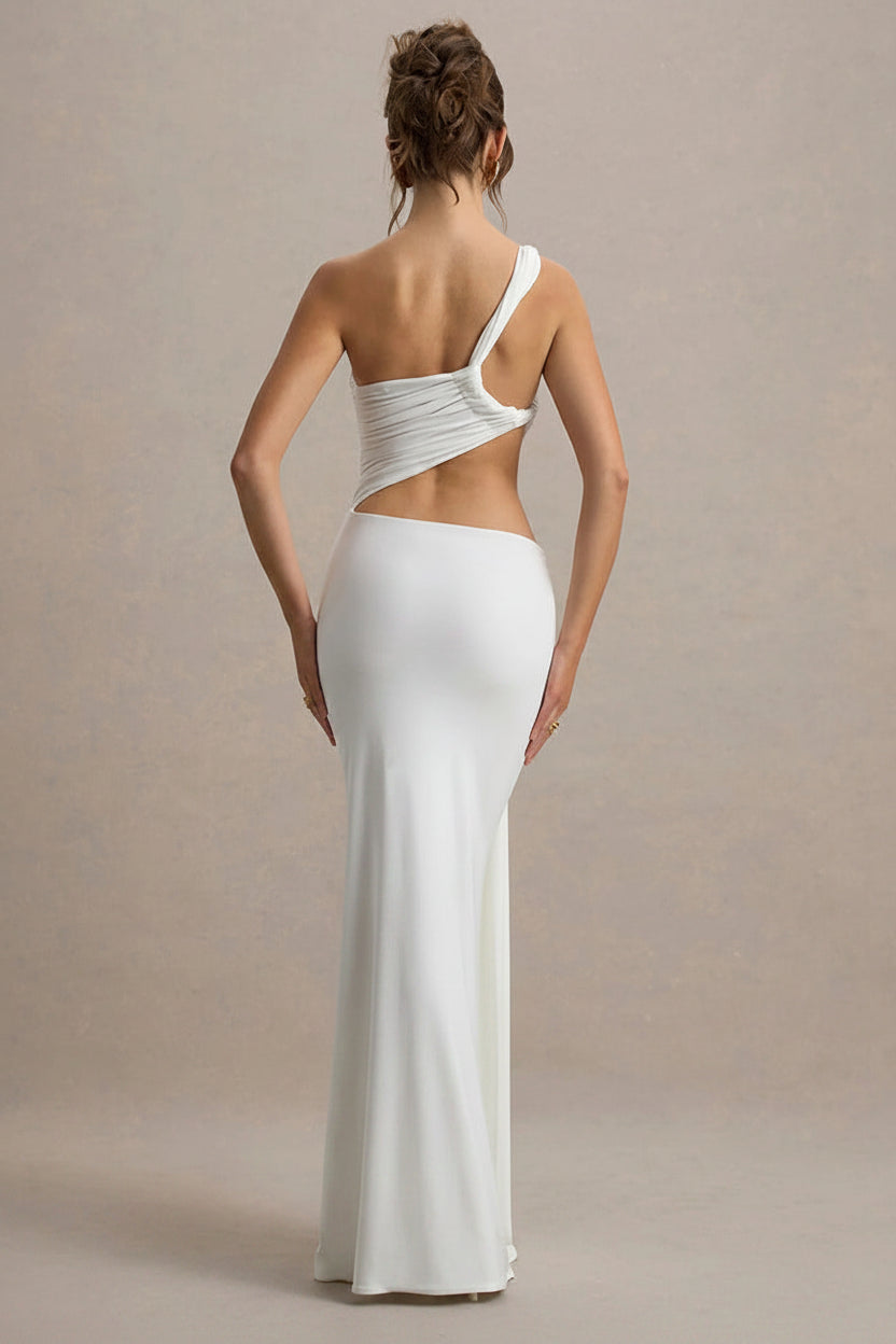One-Shoulder Ruched Cutout Maxi Gown