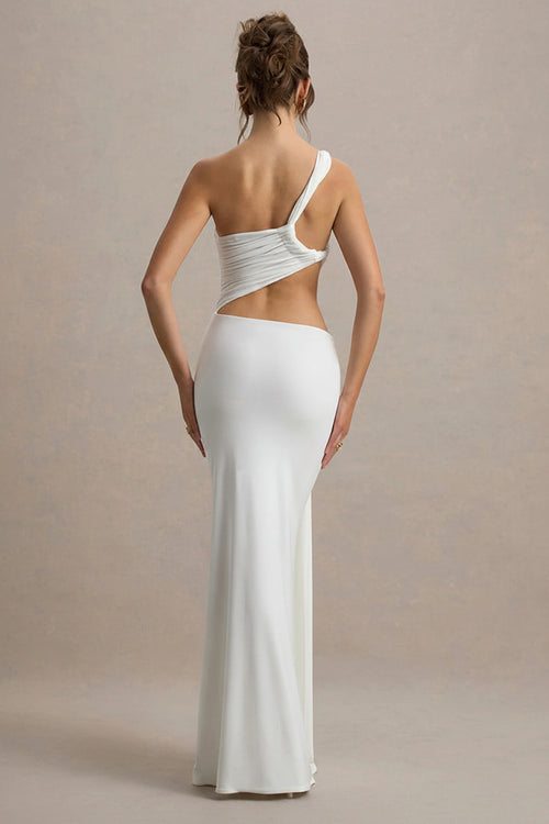 One-Shoulder Ruched Cutout Maxi Gown