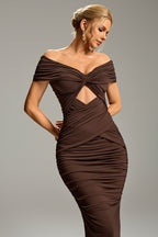 Jennifer Ruched Off-Shoulder Cutout Gown