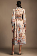 Vintage Floral Button-Front Midi Dress