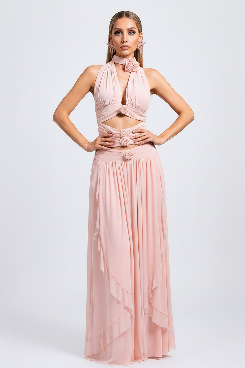 Olivia Floral Halter Maxi Dress