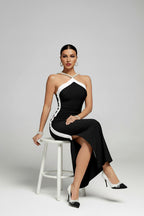 Ophelia Pearl Halter Contrast Maxi Dress