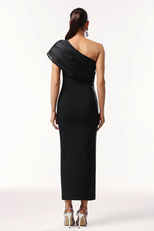 LLstyle Black One-Shoulder Midi Dress