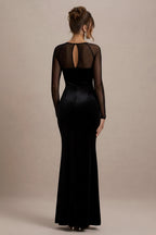 Kayla Rhinestone Trim Velvet Maxi Dress