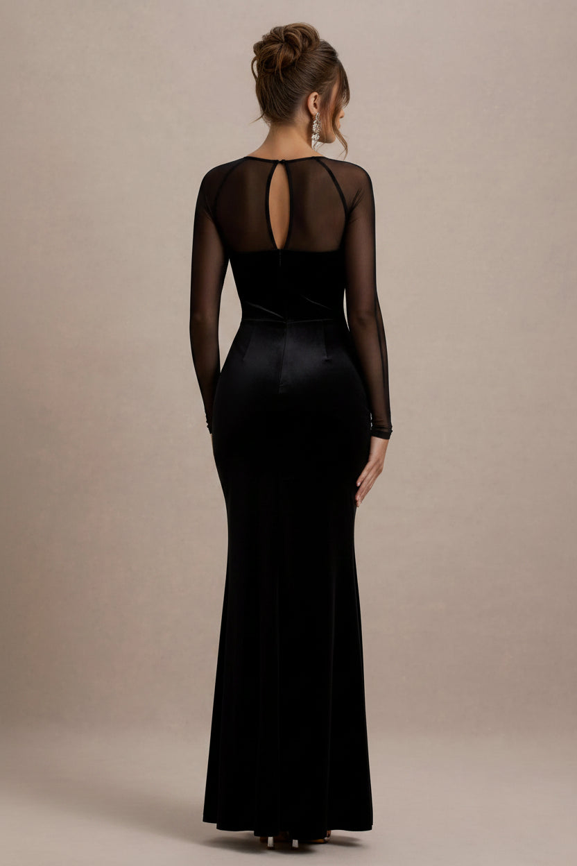 Kayla Rhinestone Trim Velvet Maxi Dress