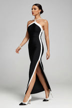 Ophelia Pearl Halter Contrast Maxi Dress