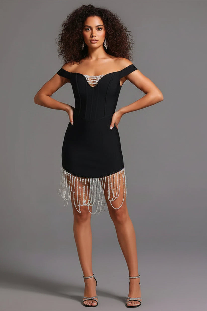 Éloïse Off-Shoulder Black Mini Dress