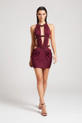 Eve Burgundy Embellished Cutout Mini Dress