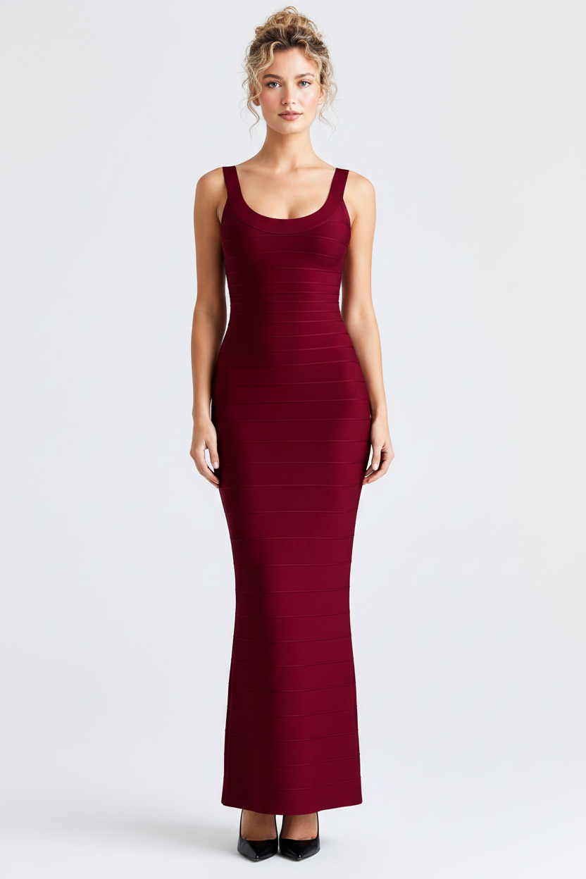 Jane Burgundy Sculpted Gown