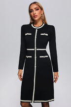 Demi Black Contrast-Trim Button Front Midi Dress