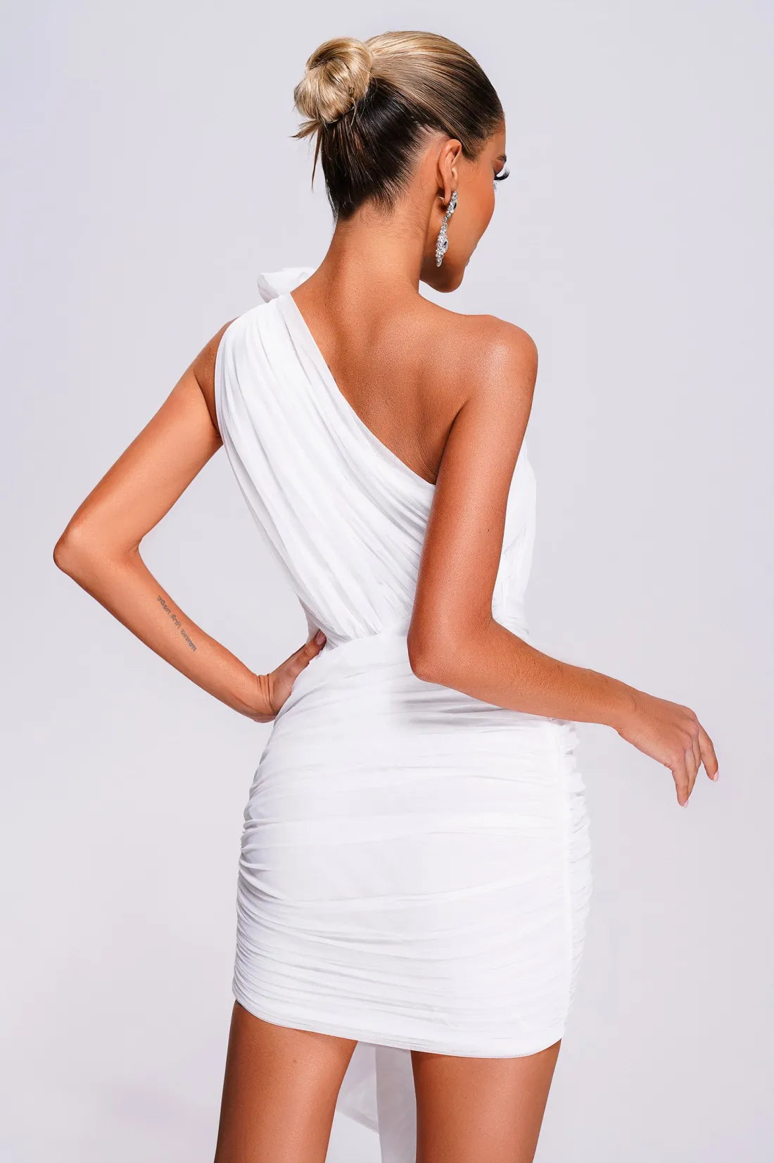 LLstyle Ivory One-Shoulder Draped Mini Dress