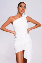 Ivory One-Shoulder Draped Mini Dress