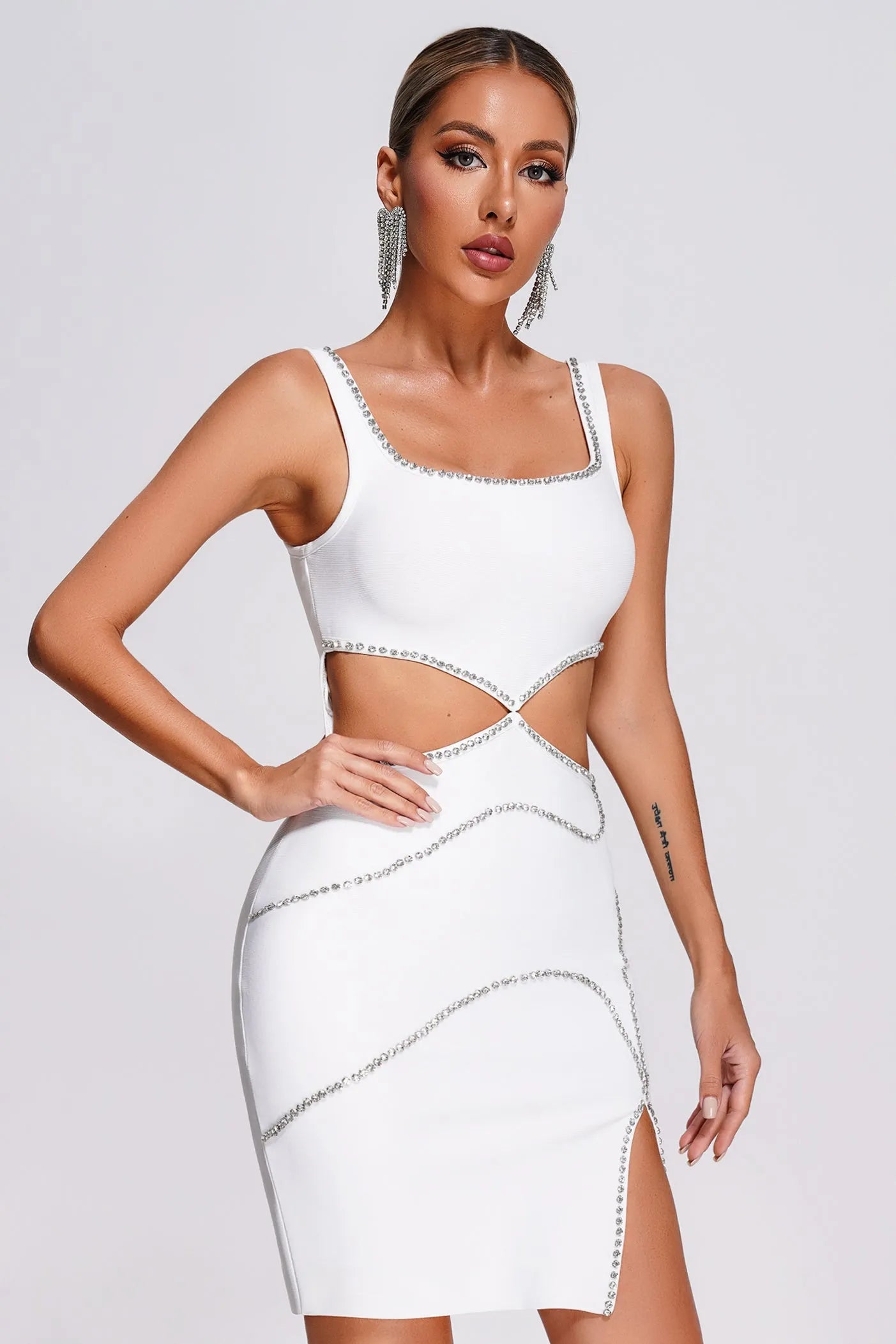 LLstyle Diamond Trim Cutout Bodycon Mini Dress