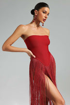 Hallee Red Fringe Glam Gown