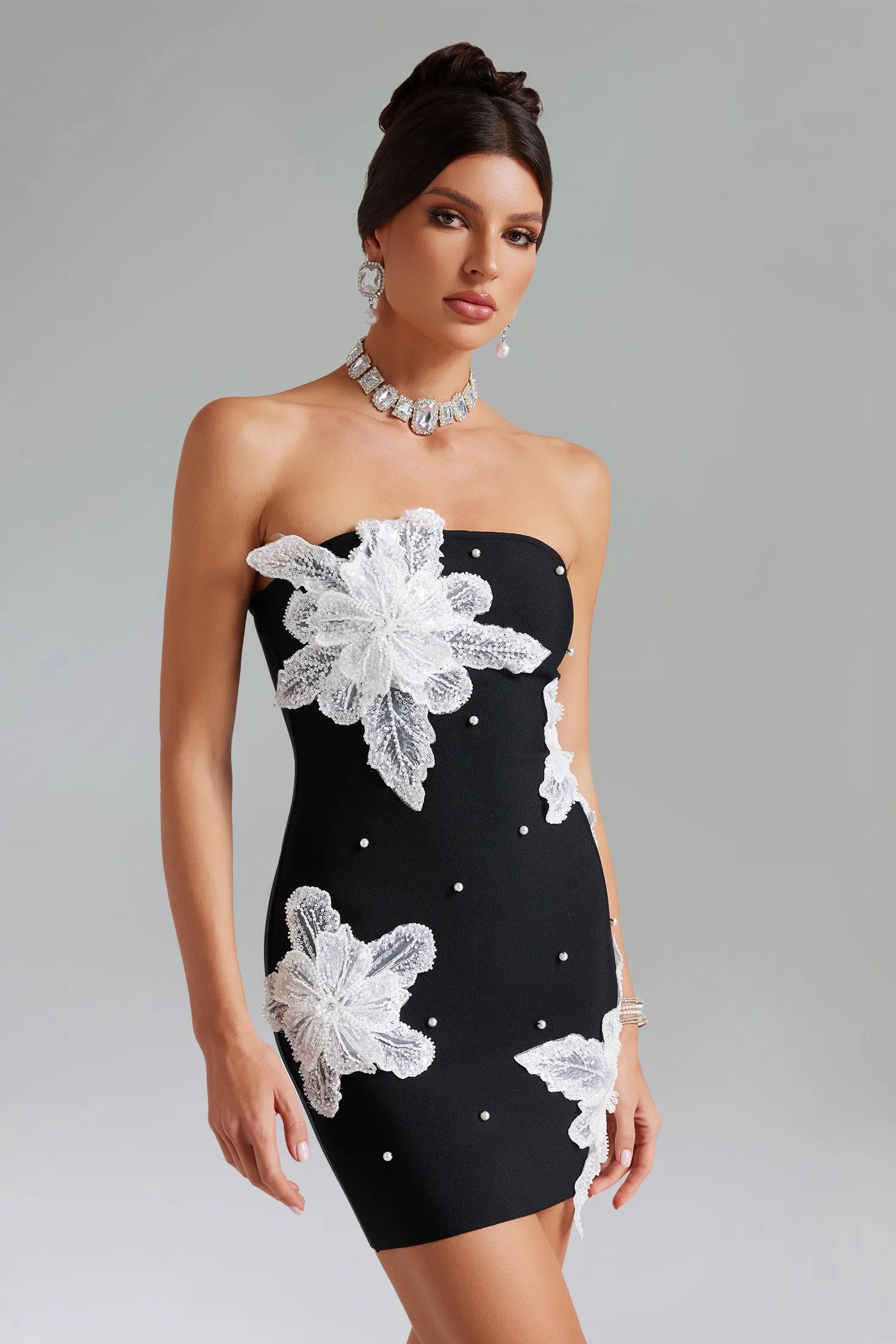 LLstyle Flowers Pearl Bandage Tube Dress