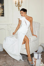 Shakira White One-Shoulder Floral Gown