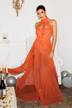 Christina Halter Cutout Chiffon Gown