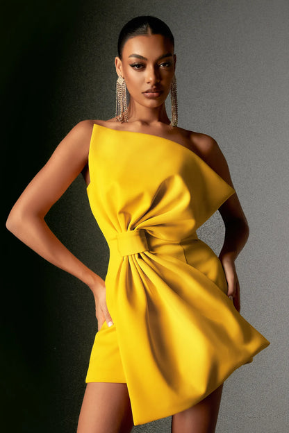 LLstyle Asymmetric Yellow Statement Mini Dress
