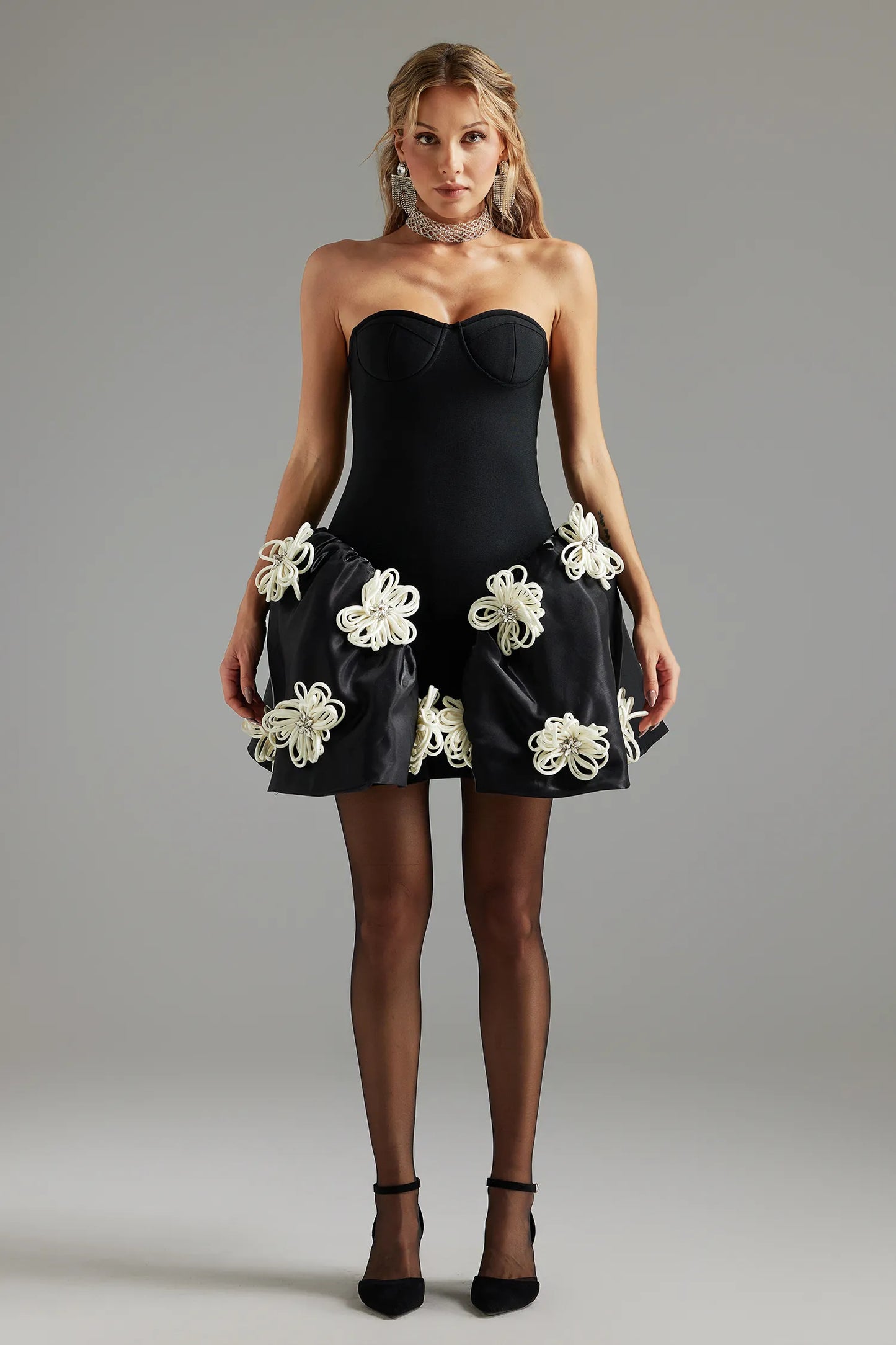 LLstyle Romantic Diamond Three-Dimensional Flower Dress