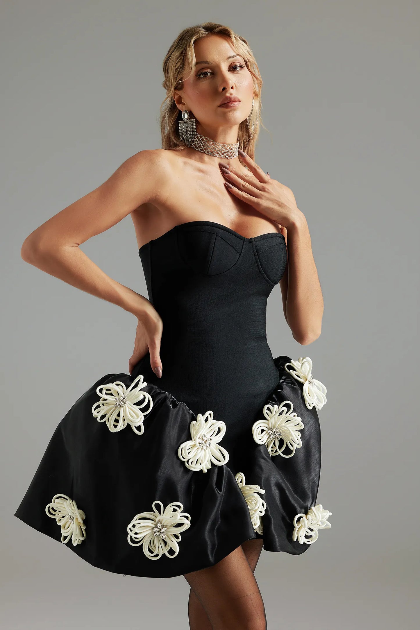 LLstyle Romantic Diamond Three-Dimensional Flower Dress