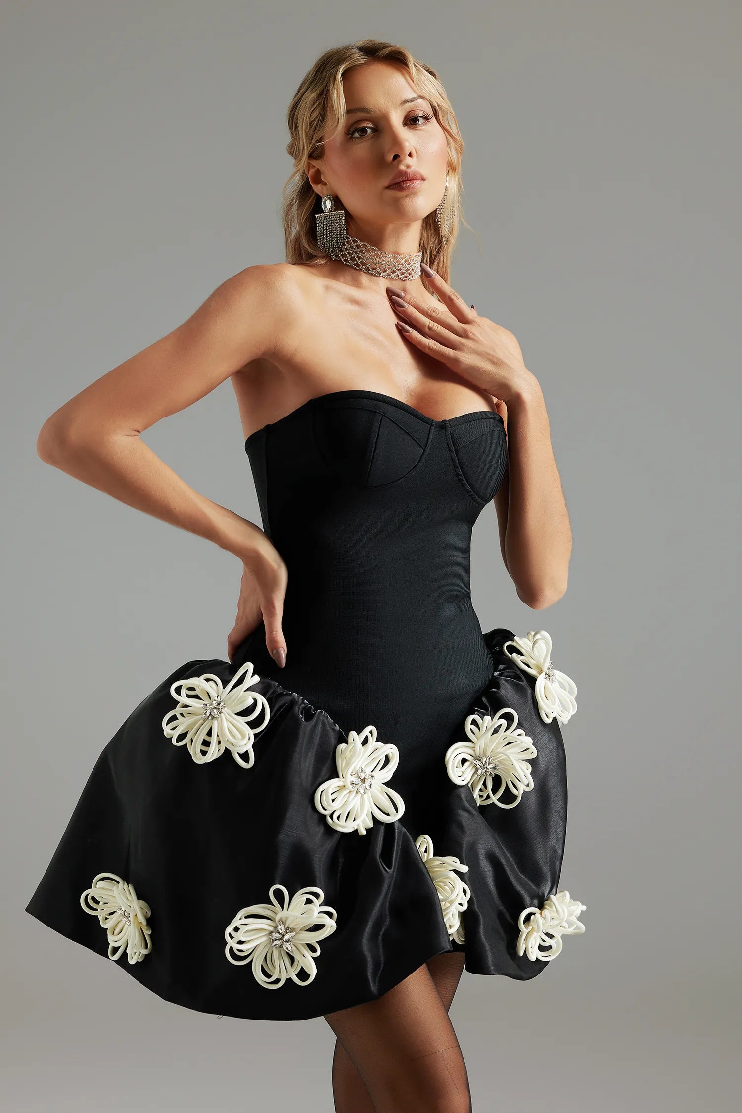 LLstyle Romantic Diamond Three-Dimensional Flower Dress