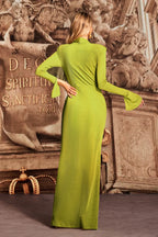 Karol Lime Draped Cutout Evening Gown