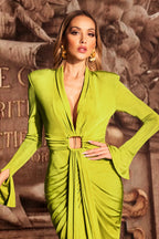 Karol Lime Draped Cutout Evening Gown