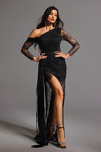 Felicity Crystal Chain Embellished Sheer Panel Maxi Dress