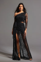 Felicity Crystal Chain Embellished Sheer Panel Maxi Dress