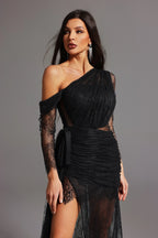 Felicity Crystal Chain Embellished Sheer Panel Maxi Dress