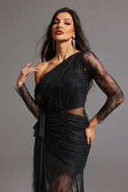 Felicity Crystal Chain Embellished Sheer Panel Maxi Dress