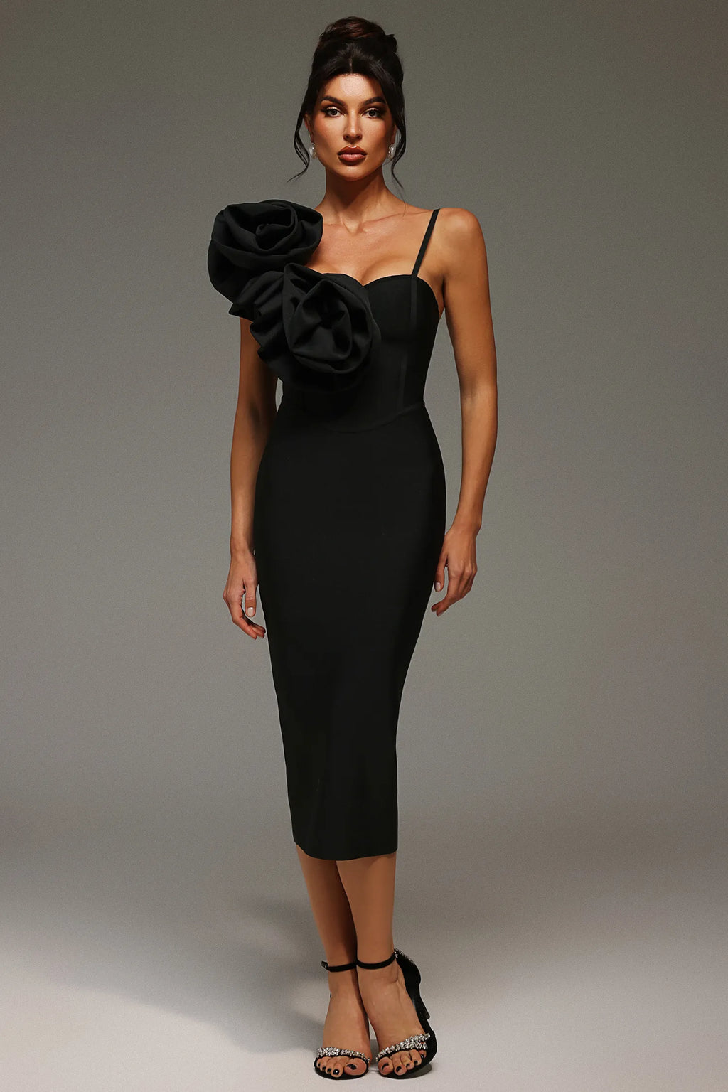 LLstyle One-Shoulder Floral Sculpt Midi Dress