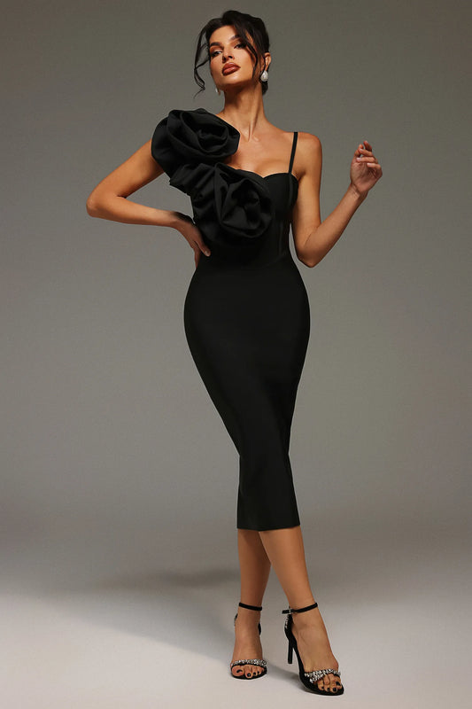 LLstyle One-Shoulder Floral Sculpt Midi Dress