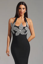 Naomiya Silver Blossom Halter Gown