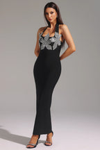 Naomiya Silver Blossom Halter Gown