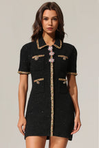 Roxie Black Tweed Embellished Mini Dress