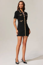 Roxie Black Tweed Embellished Mini Dress