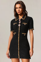 Roxie Black Tweed Embellished Mini Dress